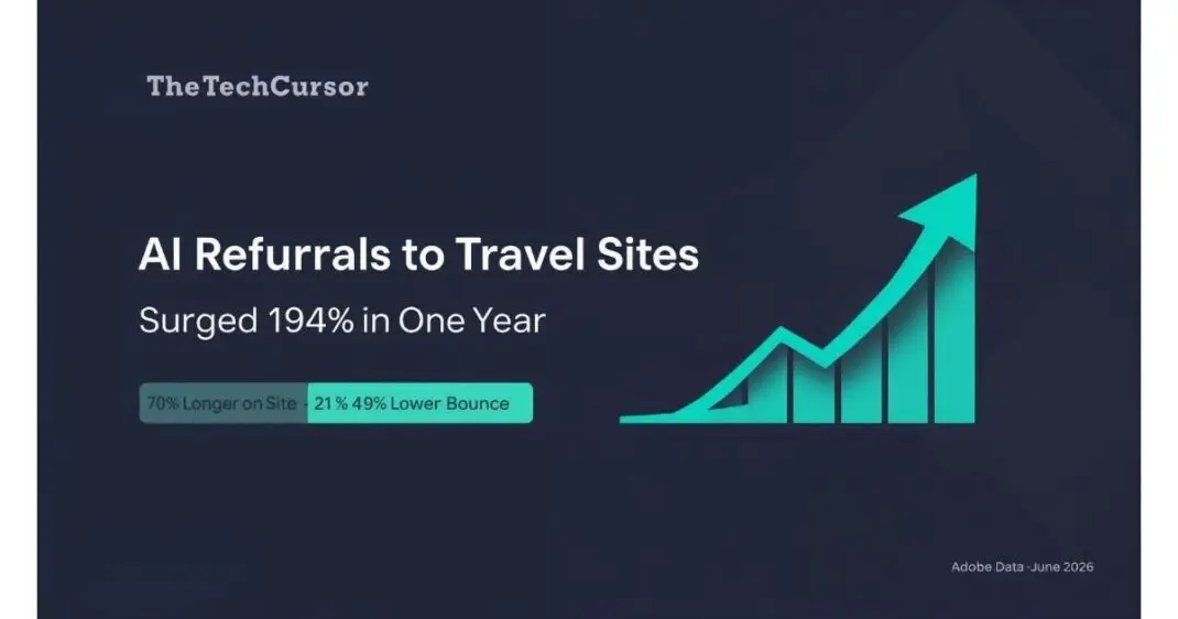 AI referral traffic to travel sites surged 194% in 2026 with visitors spending 70% longer on site per Adobe data