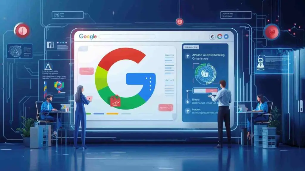 Google restricts ads from untrusted advertisers, featuring advertiser verification, AI-powered security checks, compliance monitoring, trust scores, and digital advertising policy enforcement