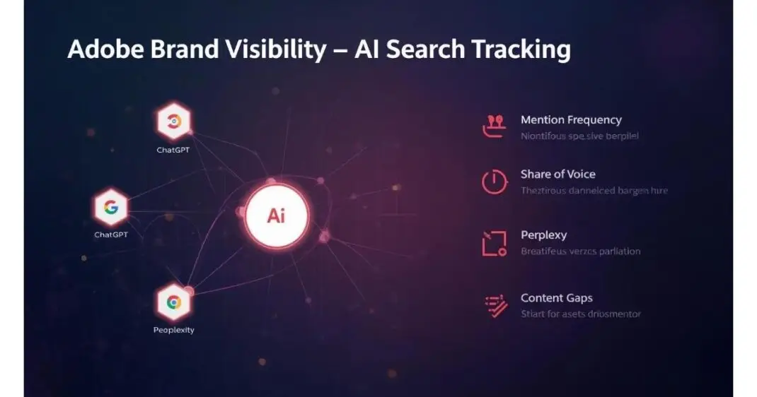 Adobe Brand Visibility tool dashboard showing AI search brand mentions share of voice and content gaps across ChatGPT, Google AI Mode, and Perplexity