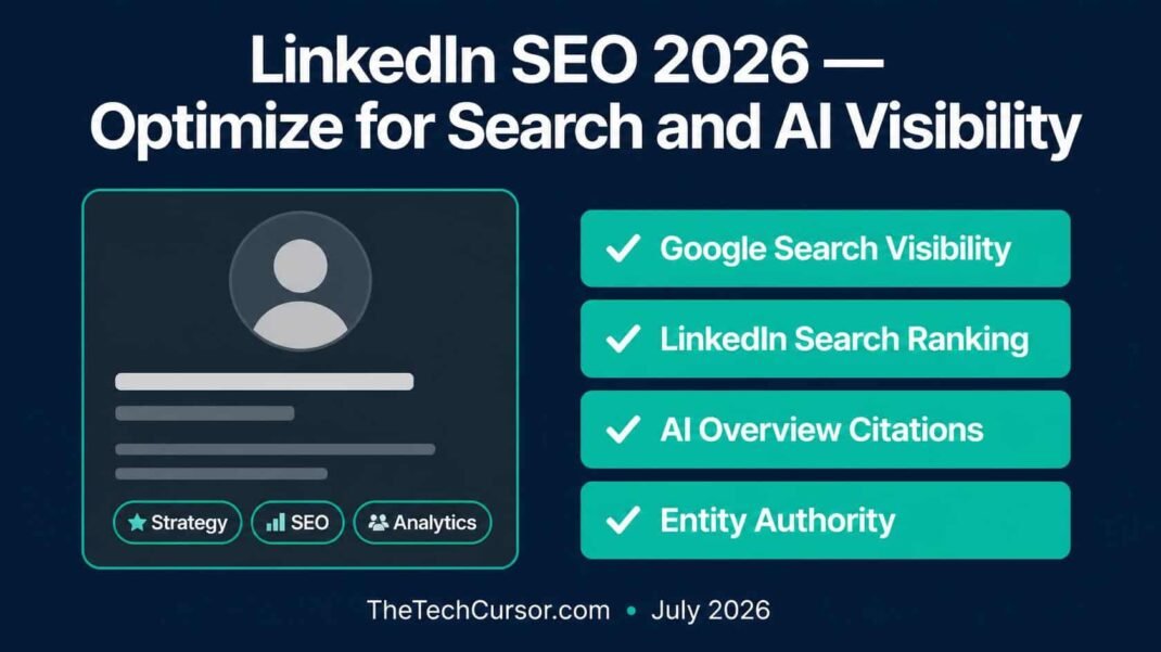 LinkedIn SEO optimization guide 2026 showing profile and content strategy for LinkedIn search Google search and AI search visibility