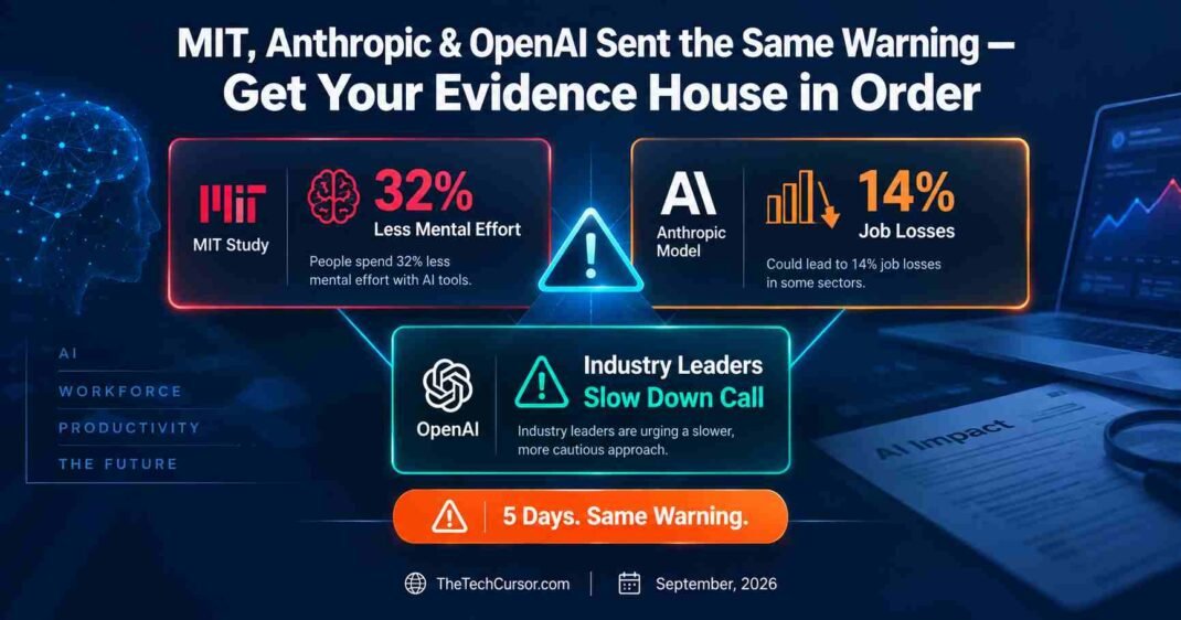 MIT Anthropic OpenAI three AI warnings in five days showing cognitive impact labor disruption and industry slowdown call with Nicholas Carr electrification parallel for digital marketers September 2026