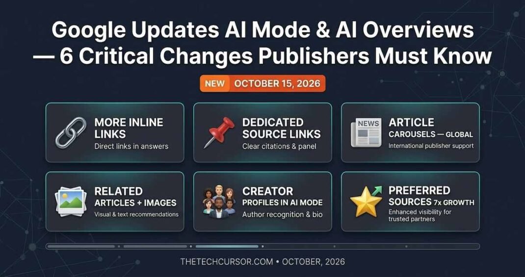 Google updated AI Mode and AI Overviews with inline links, article carousels, related article images, and creator profiles. Here's what each update does and whether it will actually restore publisher clicks.